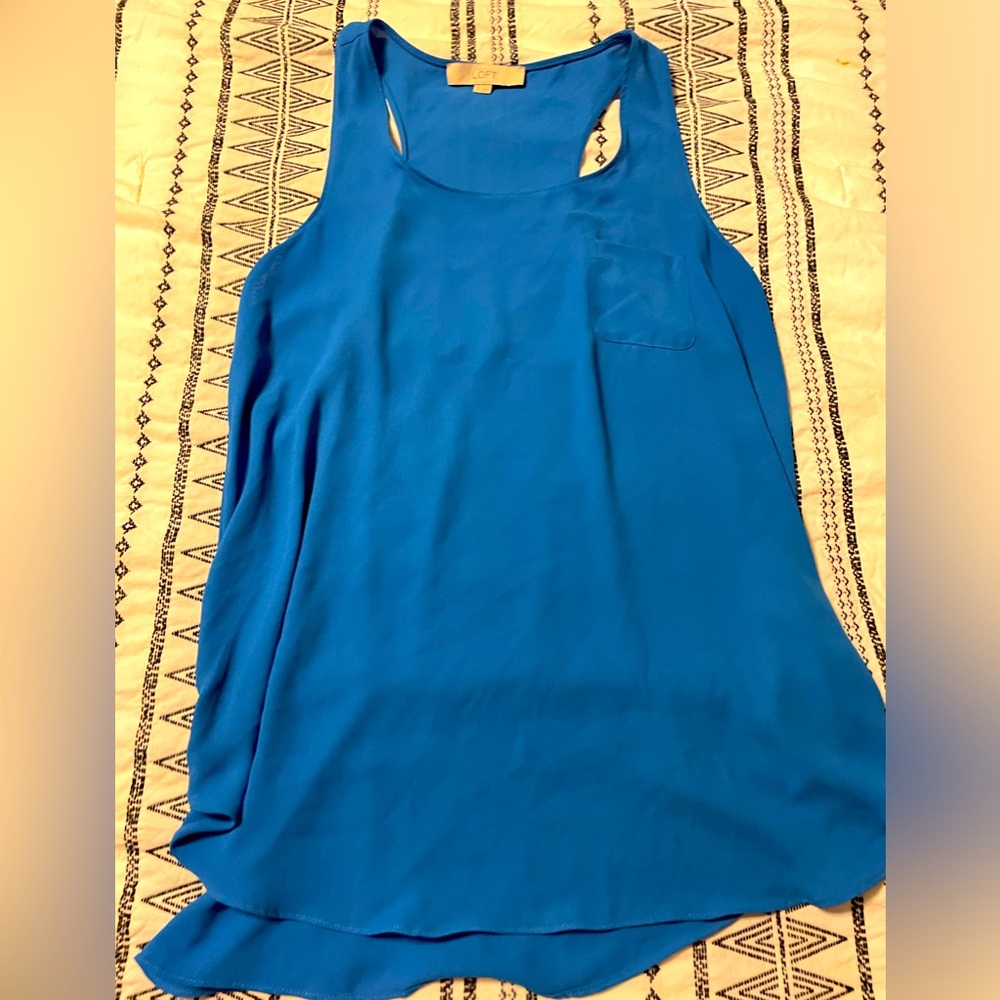 Loft dressy rayon tank top. Beautiful sea blue.